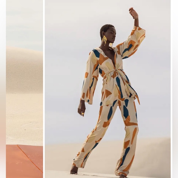 • DIARRABLU • Leer Tilo Palazzo Pants Abstract Tilo Cream Print Blue / Orange XS - Picture 3 of 5